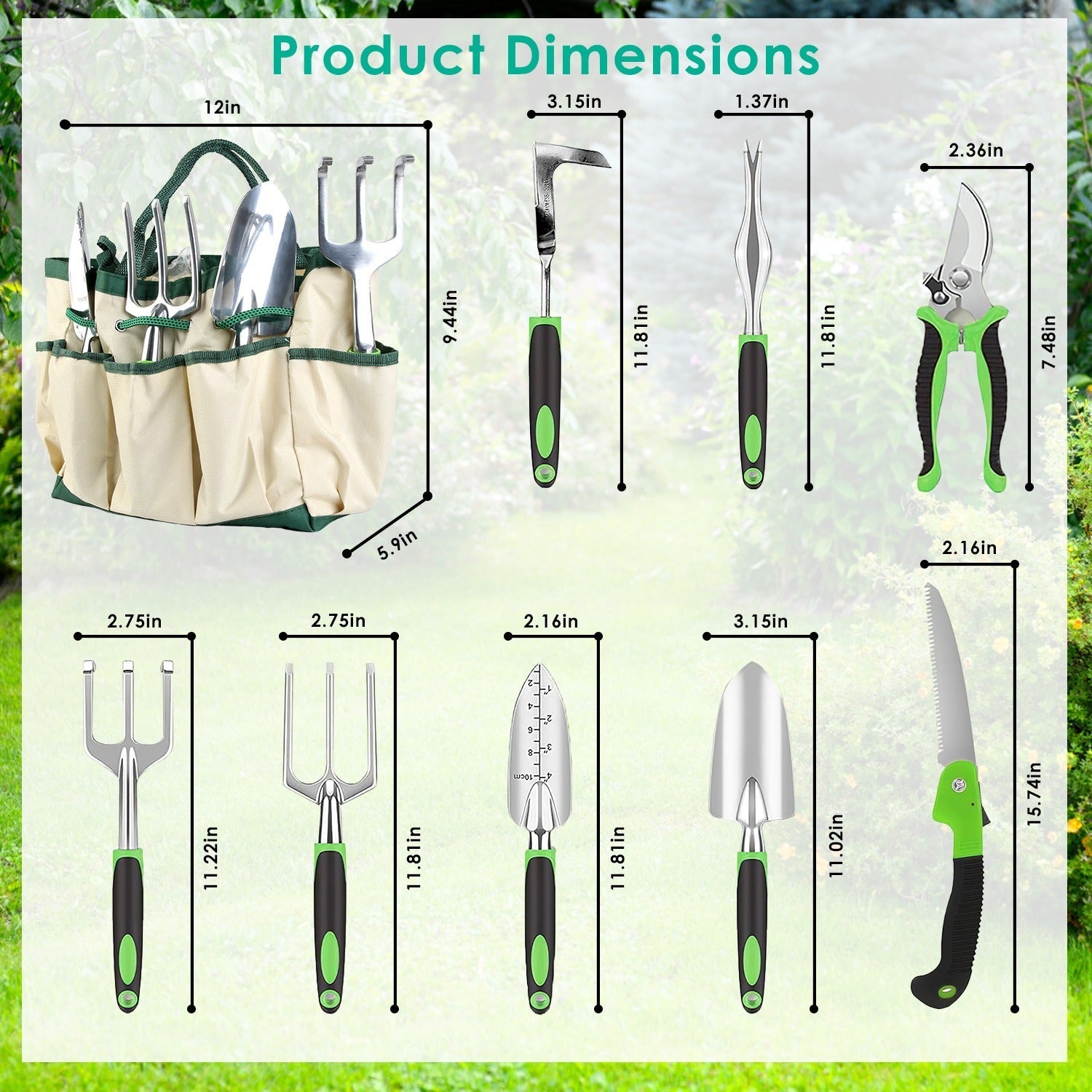 13Pcs Garden Tool Set Aluminum Alloy Gardening Hand Tools Starter Kit With Garden Bag Heavy Duty Outdoor Hand Tools With Non - Slip Ergonomic Handle For Plant Gardening - Gardening Land