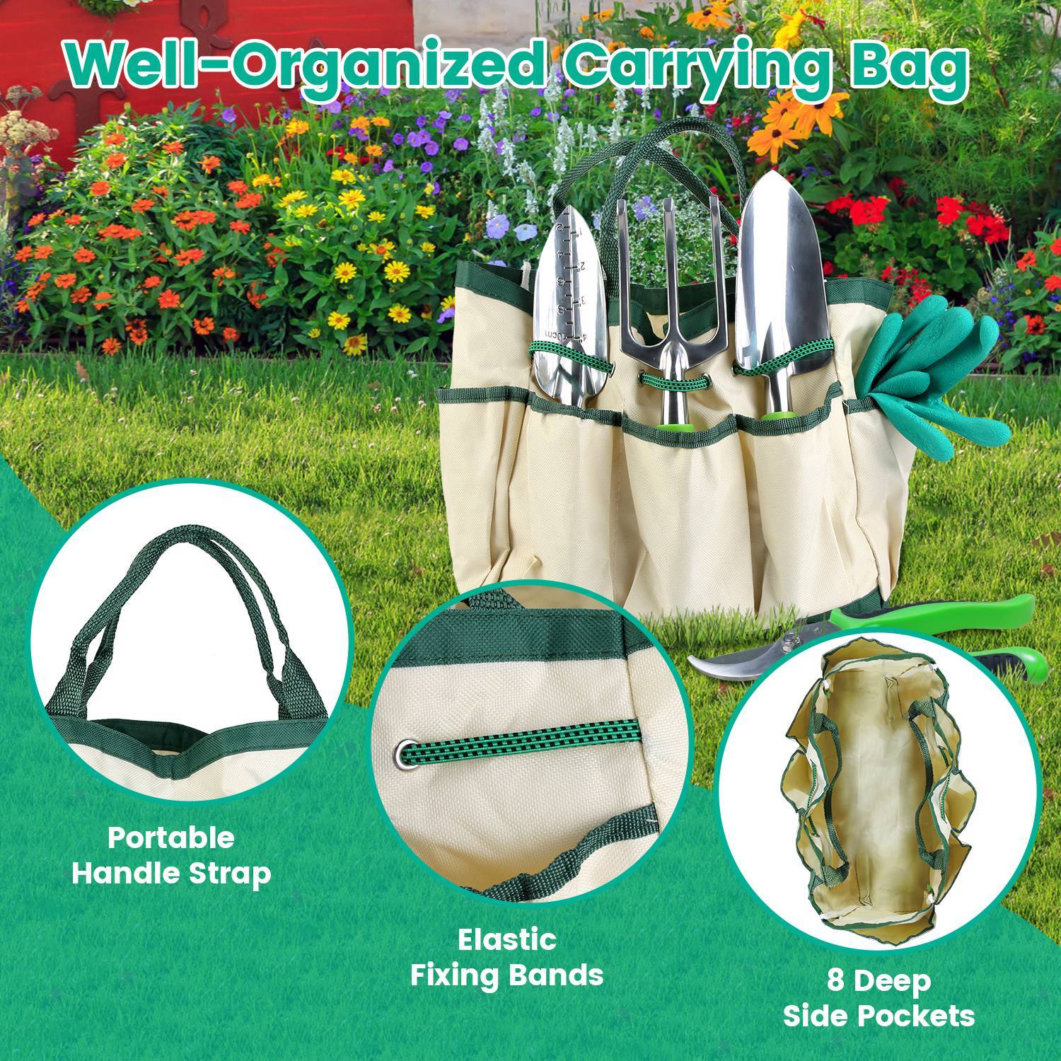 13Pcs Garden Tool Set Aluminum Alloy Gardening Hand Tools Starter Kit With Garden Bag Heavy Duty Outdoor Hand Tools With Non - Slip Ergonomic Handle For Plant Gardening - Gardening Land