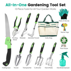 13Pcs Garden Tool Set Aluminum Alloy Gardening Hand Tools Starter Kit With Garden Bag Heavy Duty Outdoor Hand Tools With Non - Slip Ergonomic Handle For Plant Gardening - Gardening Land