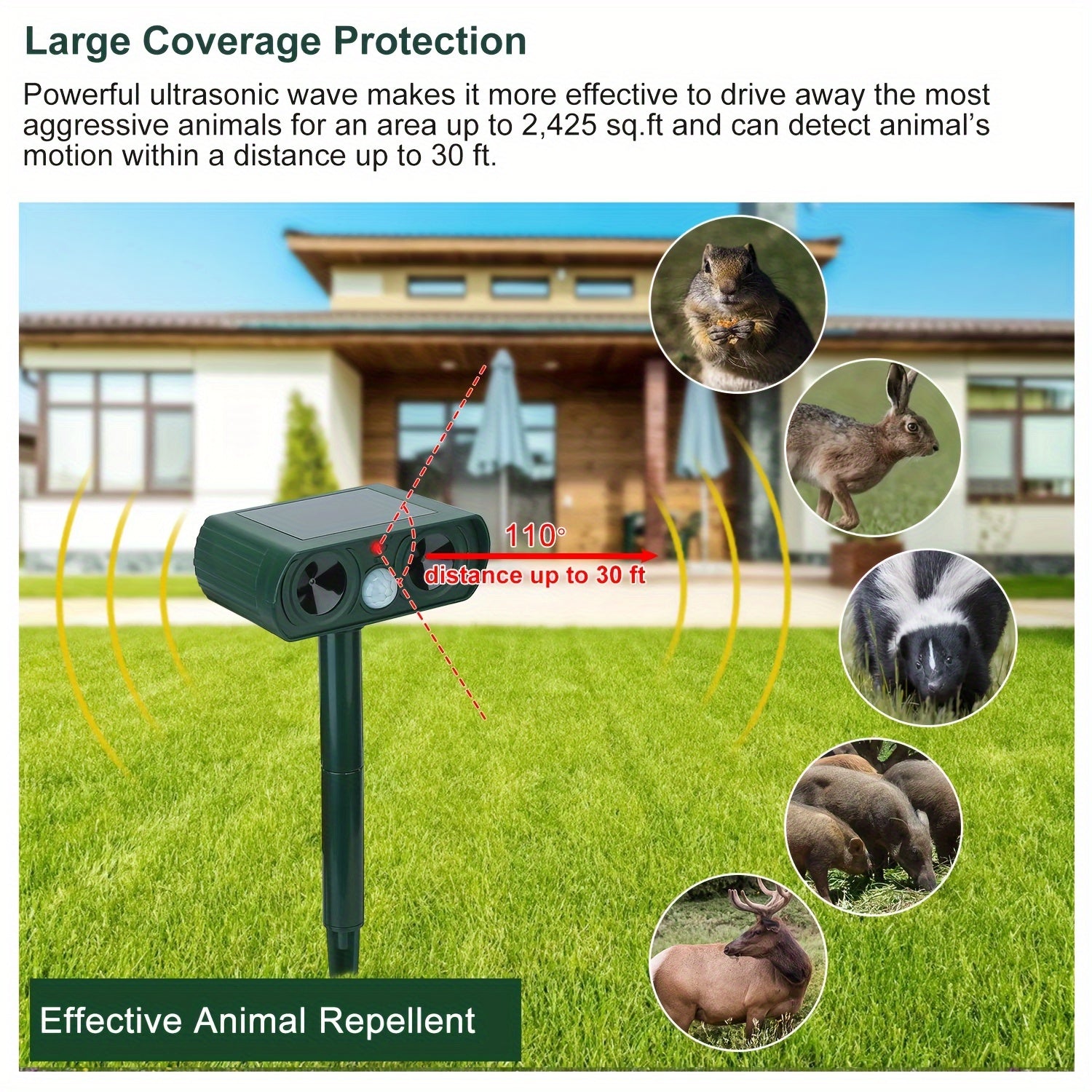 Animal Repellent, Solar Motion Sensor, Outdoor Farm, Garden, Courtyard Solar Power Ultrasonic Animal Repeller Pest Repellent Dog Cat Deer Raccoon - Gardening Land