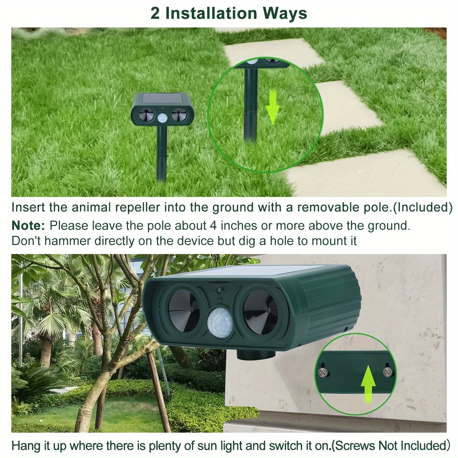 Animal Repellent, Solar Motion Sensor, Outdoor Farm, Garden, Courtyard Solar Power Ultrasonic Animal Repeller Pest Repellent Dog Cat Deer Raccoon - Gardening Land