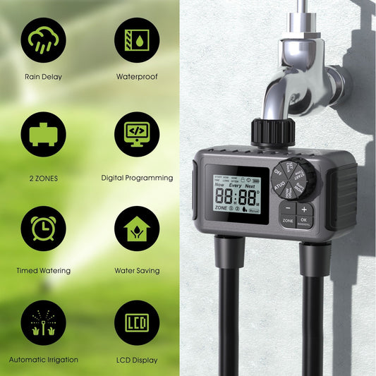 Automatic Irrigation Timer Large Screen Dual - channel Intelligent Watering Controller - Gardening Land