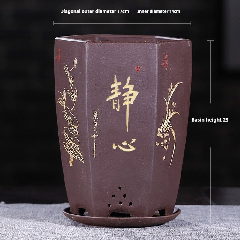 Purple Sand Orchid Pots With Tray - Gardening Land