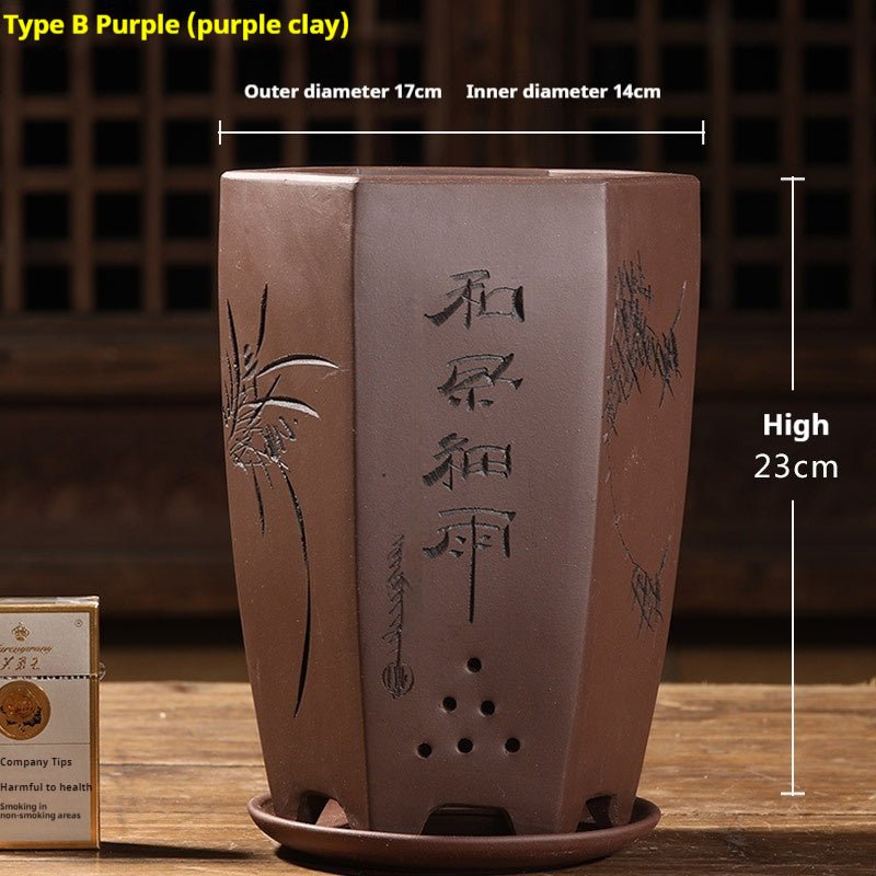 Purple Sand Orchid Pots With Tray - Gardening Land