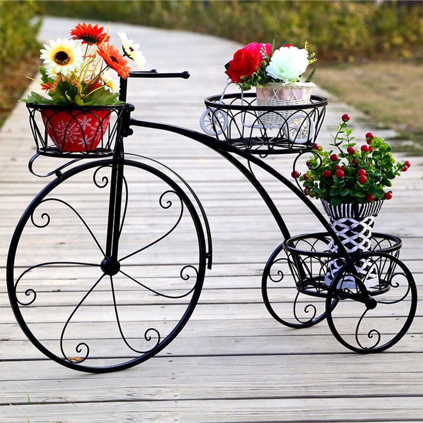 Tricycle Plant Stand Flower Pot Cart Holder Ideal For Home Garden And Patio - Gardening Land