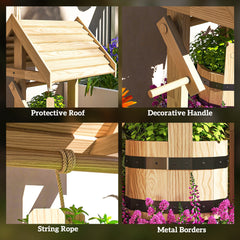 Wood Wishing Well For Outside With Hanging Bucket, Wishing Well Planter With Drain Hole For Garden Patio, Natural - Gardening Land