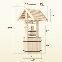 Wood Wishing Well For Outside With Hanging Bucket, Wishing Well Planter With Drain Hole For Garden Patio, Natural - Gardening Land