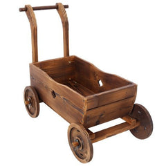 Wooden Wagon Planter Box, Mobile Garden Planter With 4 Wheels, Handle, Drain Hole, Decorative Flower Planter For Indoor & Outdoor Decor, Wooden Flower Cart For Patio, Garden, Balcony, Brown - Gardening Land