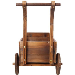 Wooden Wagon Planter Box, Mobile Garden Planter With 4 Wheels, Handle, Drain Hole, Decorative Flower Planter For Indoor & Outdoor Decor, Wooden Flower Cart For Patio, Garden, Balcony, Brown - Gardening Land