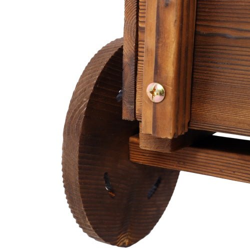 Wooden Wagon Planter Box, Mobile Garden Planter With 4 Wheels, Handle, Drain Hole, Decorative Flower Planter For Indoor & Outdoor Decor, Wooden Flower Cart For Patio, Garden, Balcony, Brown - Gardening Land