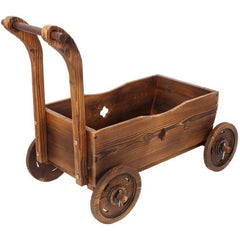 Wooden Wagon Planter Box, Mobile Garden Planter With 4 Wheels, Handle, Drain Hole, Decorative Flower Planter For Indoor & Outdoor Decor, Wooden Flower Cart For Patio, Garden, Balcony, Brown - Gardening Land