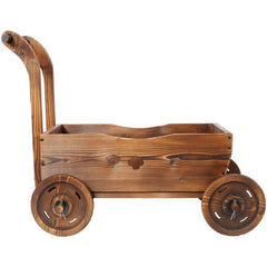 Wooden Wagon Planter Box, Mobile Garden Planter With 4 Wheels, Handle, Drain Hole, Decorative Flower Planter For Indoor & Outdoor Decor, Wooden Flower Cart For Patio, Garden, Balcony, Brown - Gardening Land