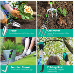 13Pcs Garden Tool Set Aluminum Alloy Gardening Hand Tools Starter Kit With Garden Bag Heavy Duty Outdoor Hand Tools With Non - Slip Ergonomic Handle For Plant Gardening - Gardening Land