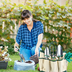 13Pcs Garden Tool Set Aluminum Alloy Gardening Hand Tools Starter Kit With Garden Bag Heavy Duty Outdoor Hand Tools With Non - Slip Ergonomic Handle For Plant Gardening - Gardening Land
