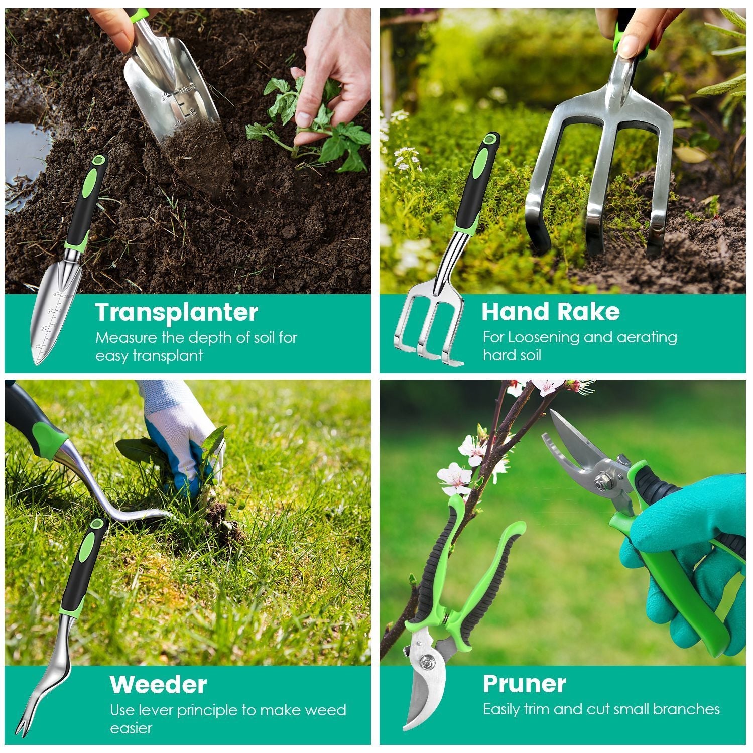 13Pcs Garden Tool Set Aluminum Alloy Gardening Hand Tools Starter Kit With Garden Bag Heavy Duty Outdoor Hand Tools With Non - Slip Ergonomic Handle For Plant Gardening - Gardening Land