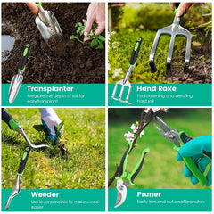 13Pcs Garden Tool Set Aluminum Alloy Gardening Hand Tools Starter Kit With Garden Bag Heavy Duty Outdoor Hand Tools With Non - Slip Ergonomic Handle For Plant Gardening - Gardening Land