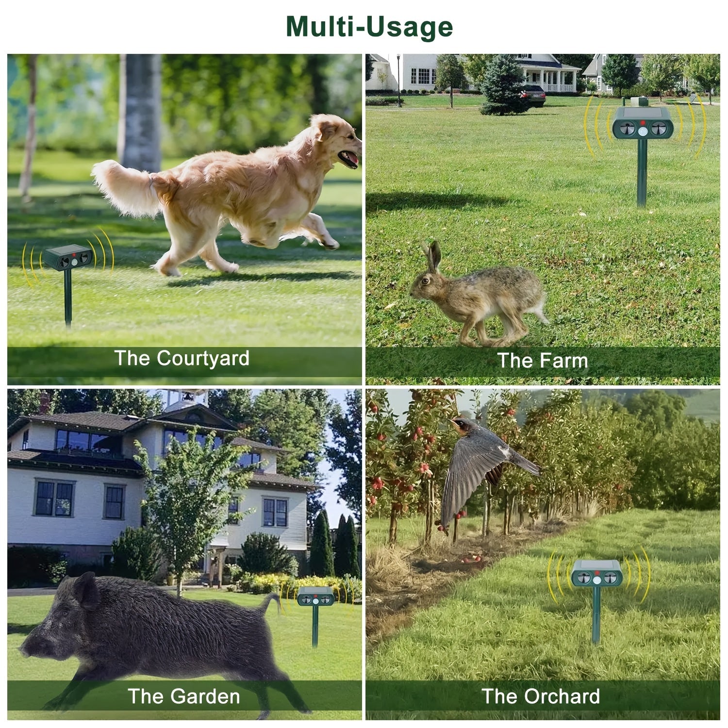 Animal Repellent, Solar Motion Sensor, Outdoor Farm, Garden, Courtyard Solar Power Ultrasonic Animal Repeller Pest Repellent Dog Cat Deer Raccoon - Gardening Land