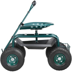 Garden Cart Rolling Workseat With Wheels, Gardening Stool For Planting, 360 Degree Swivel Seat, Wagon Scooter With Steering Handle & Utility Tool Tray, Use For Patio, Yard, And Outdoors, Green - Gardening Land