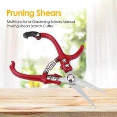Multifunctional Garden Scissors Pruning Shears Manual With Safety Buckle Stainless Steel Spring Gardening Pruning Shear Branch Plant Cutter - Gardening Land