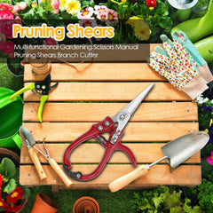 Multifunctional Garden Scissors Pruning Shears Manual With Safety Buckle Stainless Steel Spring Gardening Pruning Shear Branch Plant Cutter - Gardening Land