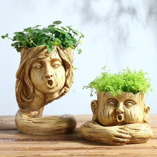 Nordic Fashion Humanoid Flower Pots Leisure Drink Shop Creative Funny Expression Flower Pots - Gardening Land