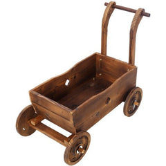 Wooden Wagon Planter Box, Mobile Garden Planter With 4 Wheels, Handle, Drain Hole, Decorative Flower Planter For Indoor & Outdoor Decor, Wooden Flower Cart For Patio, Garden, Balcony, Brown - Gardening Land